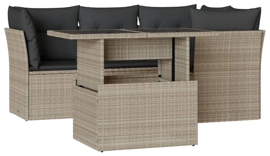 Set divano da giardino 5pz con cuscini grigio chiaro polyrattan