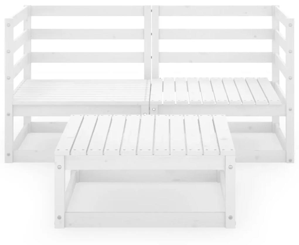 Set divani da giardino 3 pz bianco in legno massello di pino