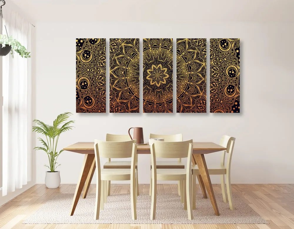 Quadri 5 pezzi – Mandala orientale dorato