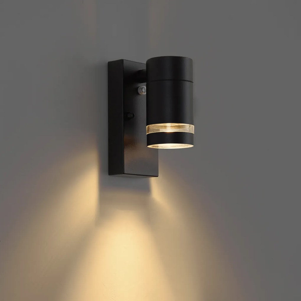 Lampada da parete moderna da esterno nera IP44 con sensore crepuscolare - Ensam