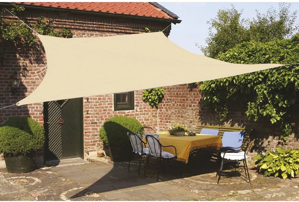 Vela Ombreggiante Quadrata 3x3 m in Cotone e Poliestere con 8 Corde di Montaggio Ecrù...