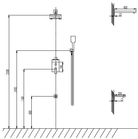 New line set doccia con soffione 21x21 quadro miscelatore 5vie incasso bocca e doccetta con flessibile 150 cm cromo