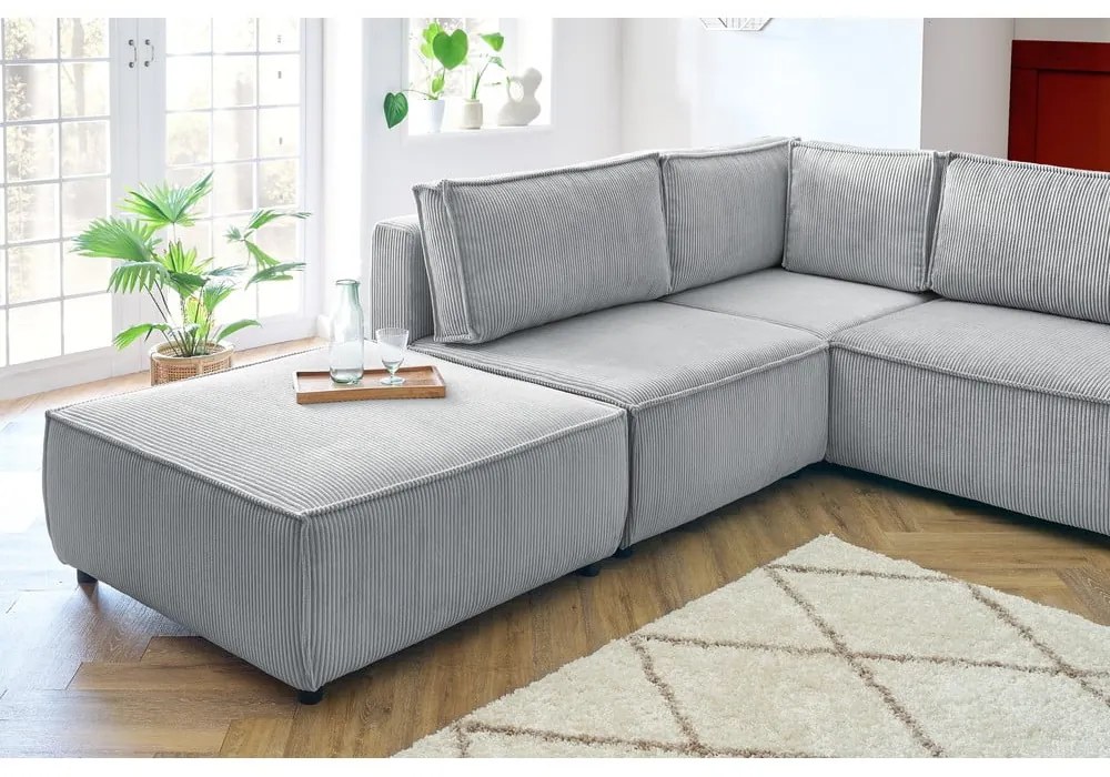 Divano angolare a U in velluto a coste grigio chiaro, angolo sinistro Nihad modular - Bobochic Paris