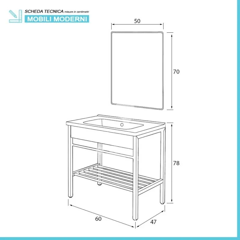 Mobile bagno a terra 60 cm stile industrial nero opaco con specchio Borg