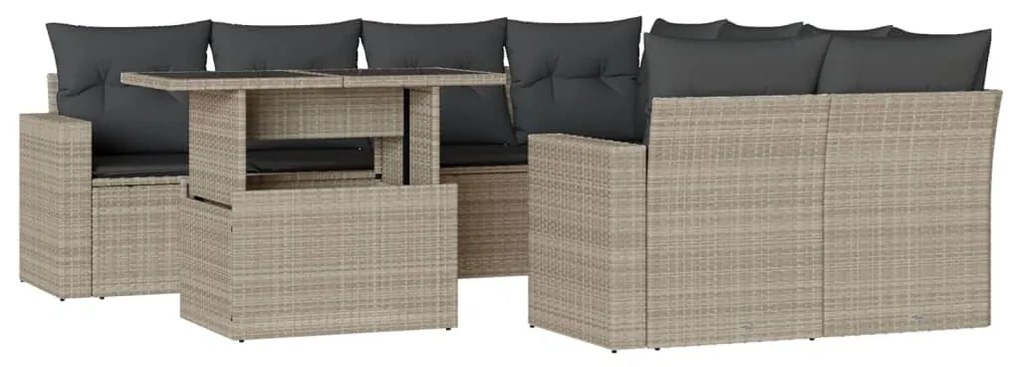 Set divano da giardino 9pz con cuscini grigio chiaro polyrattan