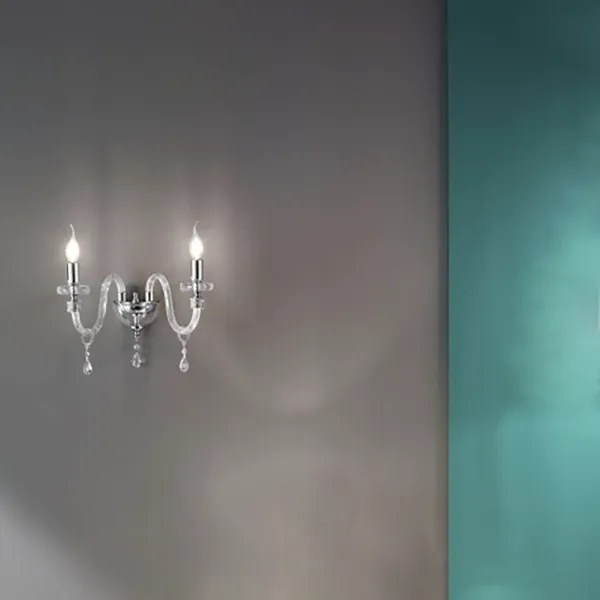 Applique DIDO in vetro trasparente lavorato a mano Cromo 35x33 cm