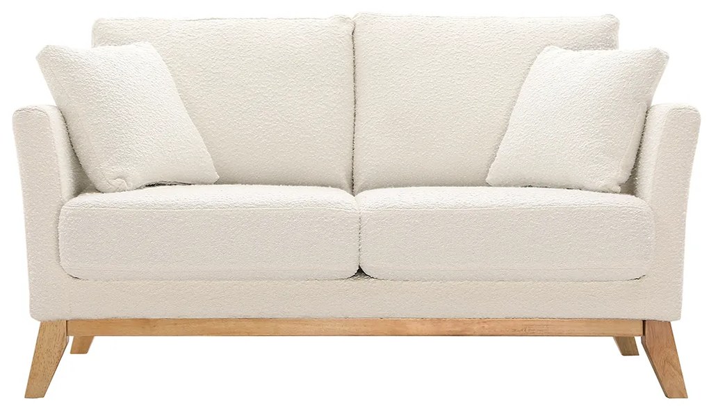 Divano scandinavo 2 posti sfoderabile bianco effetto lana bouclé e base legno OSLO