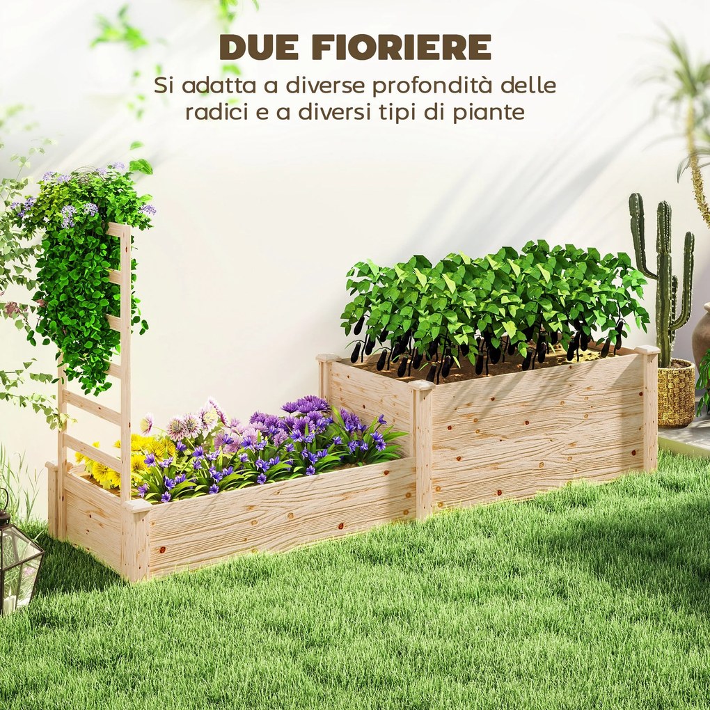 Fioriera Rialzata con Grigliato per Rampicanti e Divisorio 222x63x132 cm in Legno di Abete...