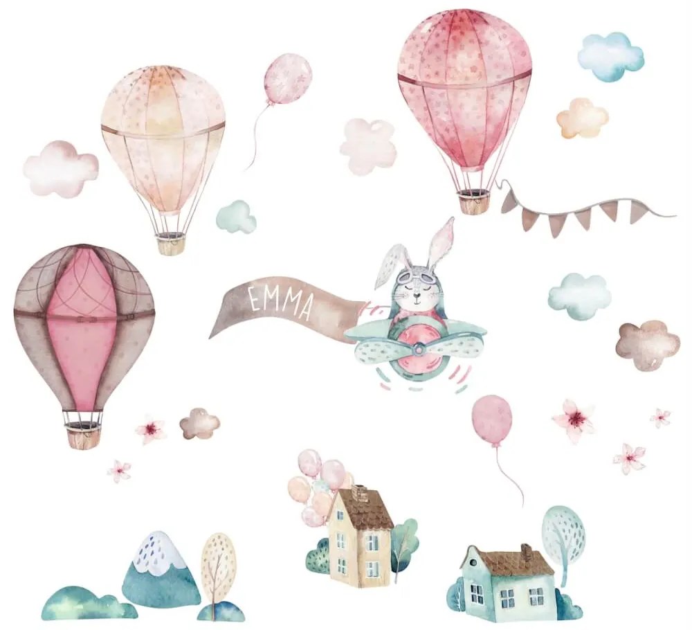 Adesivi murali bellissimi - Palloncini, conigli e case rosa | Inspio