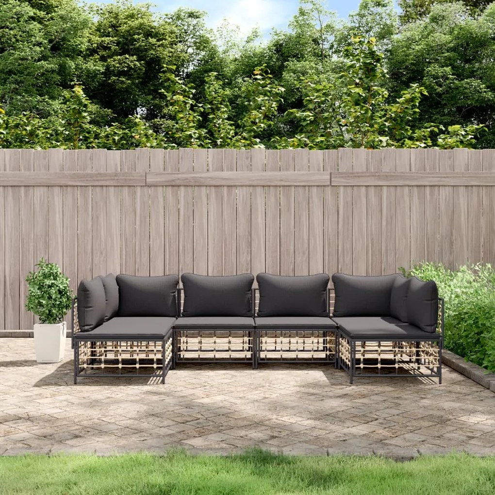 Set divani da giardino 6 pz con cuscini antracite in polyrattan