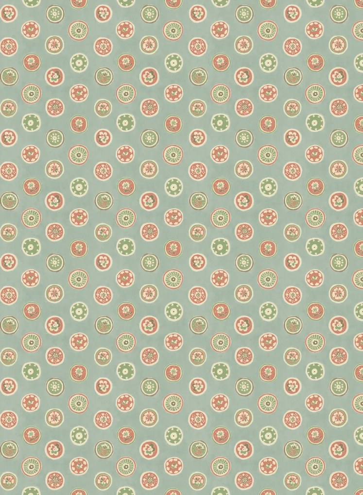 GP & J Baker Carta da parati Court Buttons - Aqua/ Red