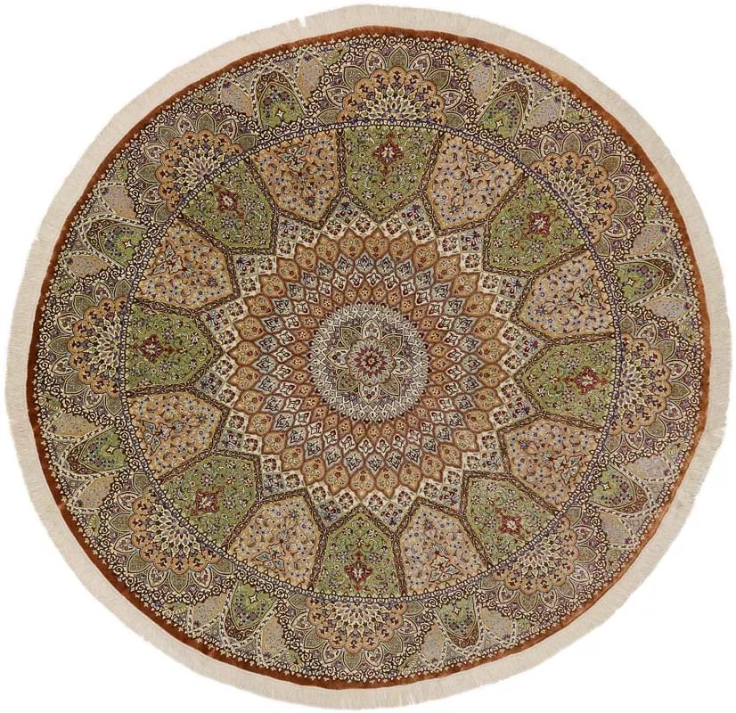 Ghom Tappeto 200x190 Verde (Iran) Annodato A Mano