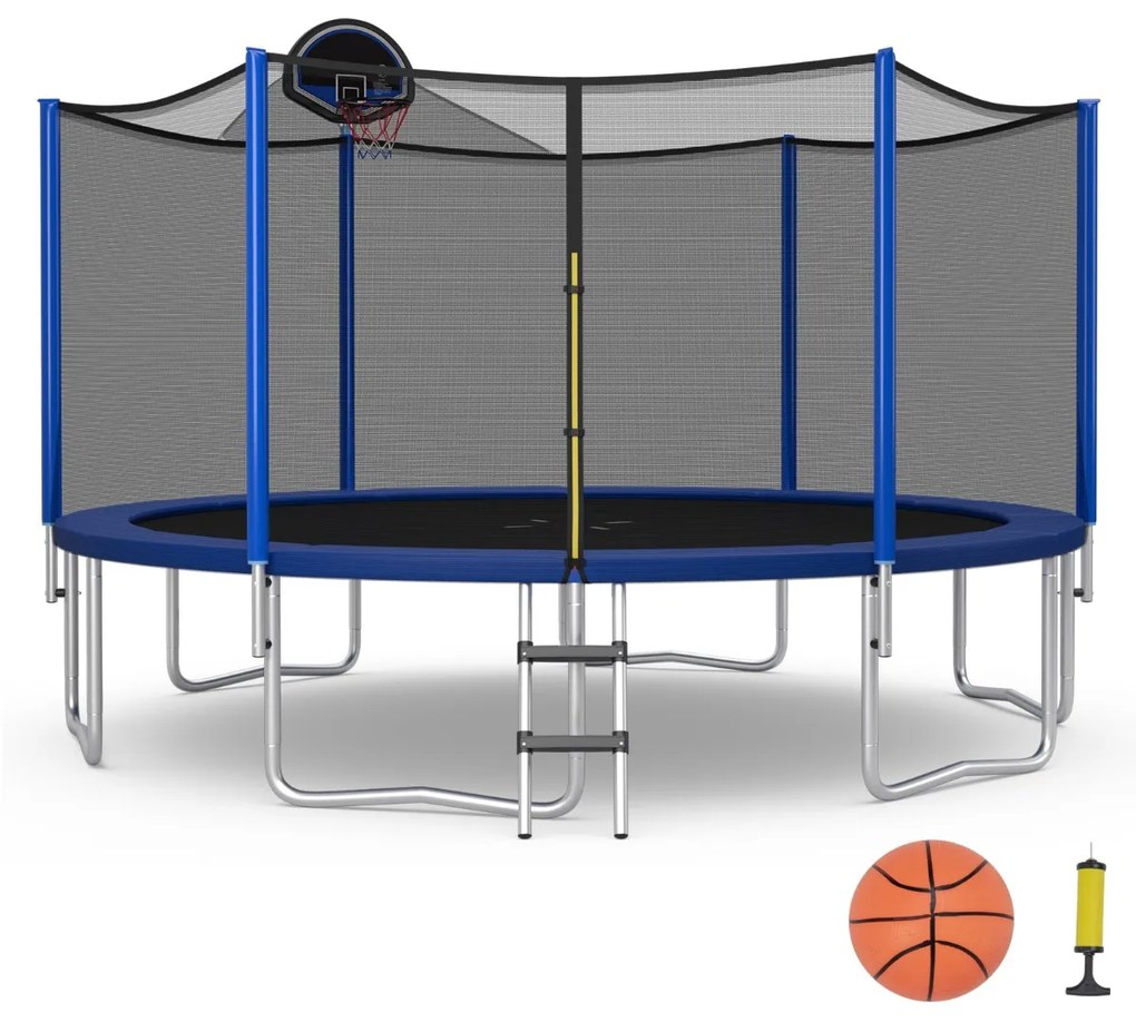 Costway Trampolino con canestro rete di protezione tappetino di sicurezza 72 molle, Trampolino per bambini e adulti
