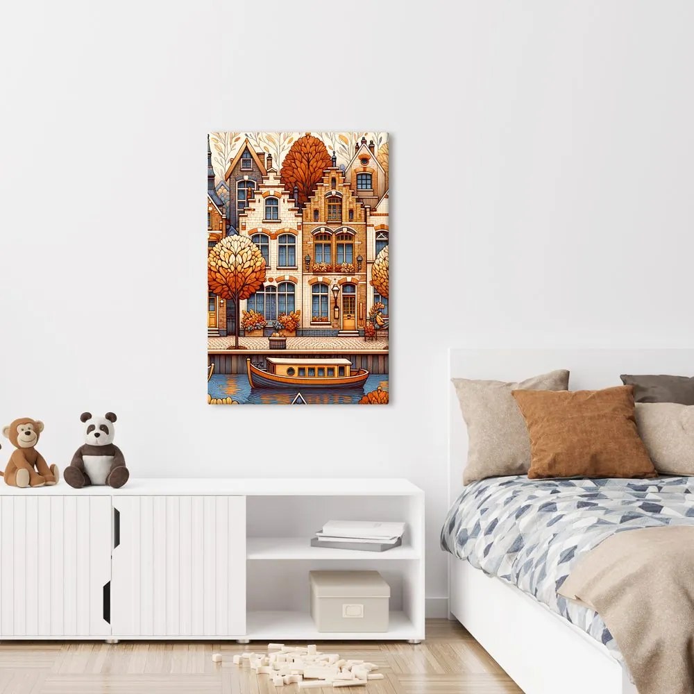 Quadro su tela – Case storiche tra foglie dorate