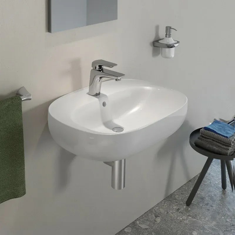 Lavabo ovale 50 cm sospeso bianco in ceramica Rak Illusion
