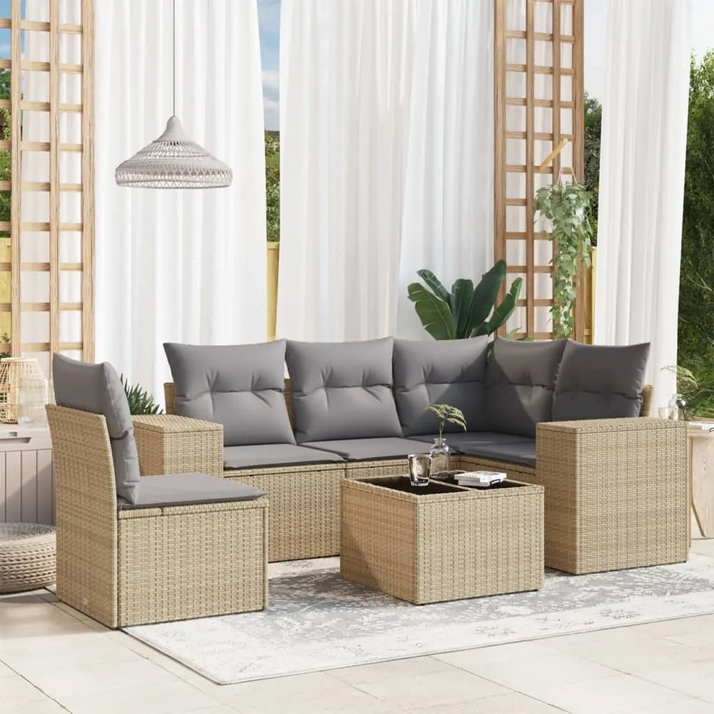 Set divano da giardino 6 pz con cuscini beige in polyrattan