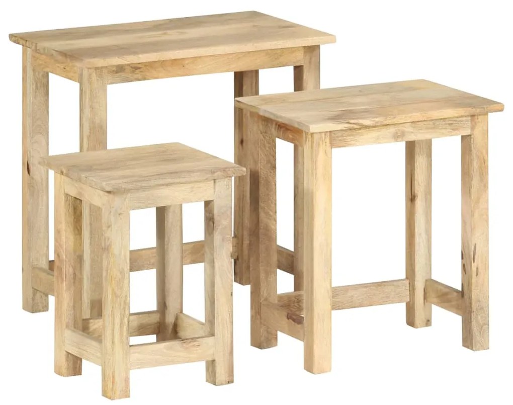 Tavolini Impilabili 3 Pz İn Legno Massello Di Mango /