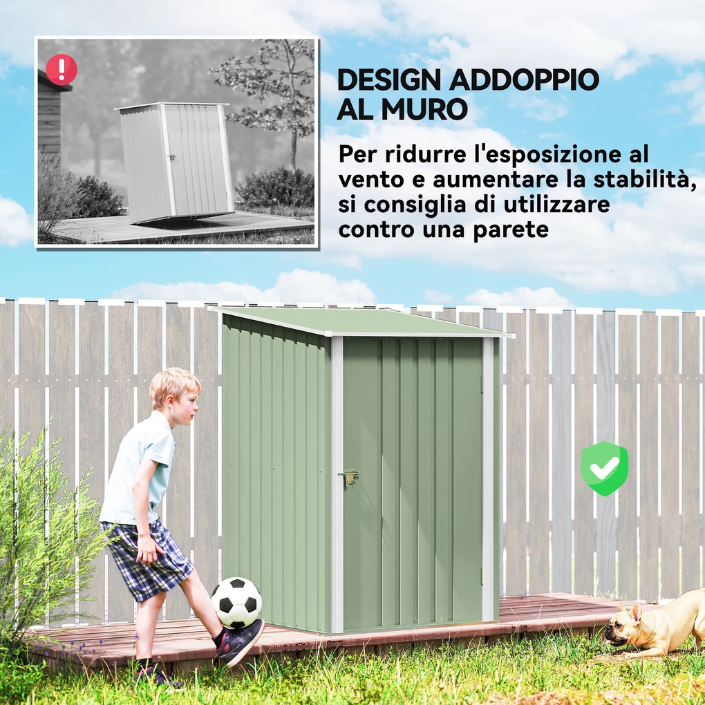 Casetta da Giardino Porta Attrezzi 100x104x160 cm con Porta in Acciaio Galvanizzato Verde Chiaro...