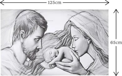 Quadro moderno in tela 65x125 cm tema Sacra Famiglia con dettagli in argento