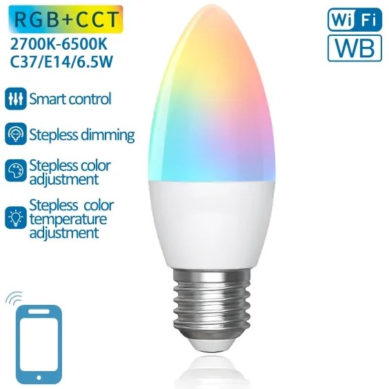 Lampadina LED RGBW dimmerabile C37 E27/6,5W/230V 2700-6500K Wi-Fi - Aigostar