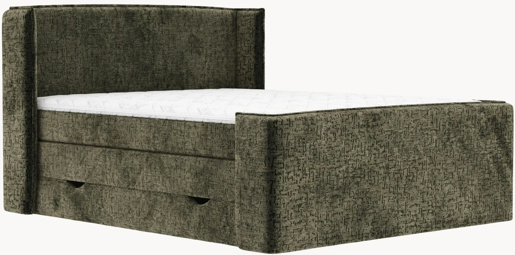 Letto boxspring in ciniglia fatto a mano con contenitore Freeland, H4