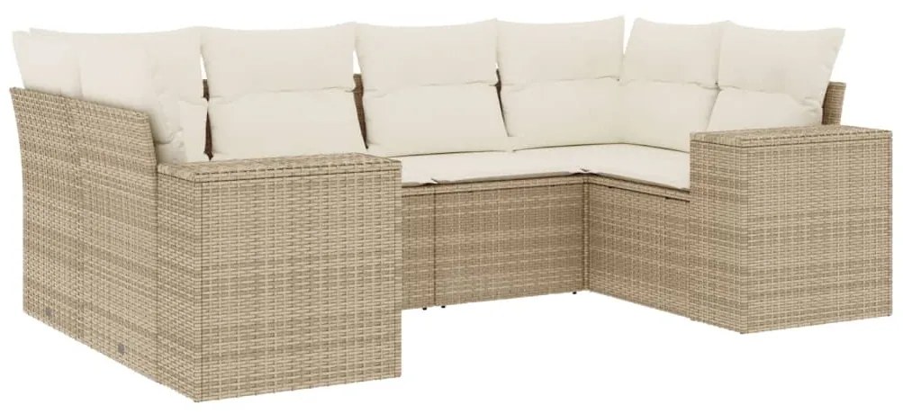 Set Divano da Giardino 6 pz con Cuscini Beige in Polyrattan