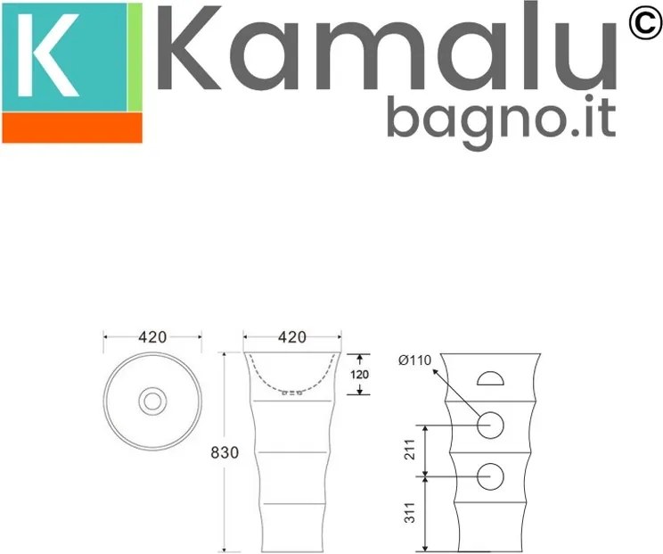 Lavabo da terra freestanding design cilindrico bianco | Litos-L42 - KAMALU