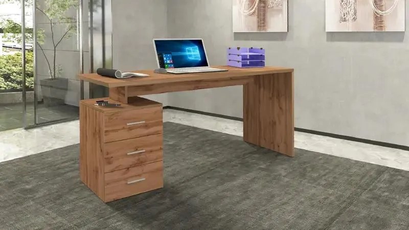 Scrivania New Selina da 160 cm in Legno con 3 cassetti - design moderno, Wotan oak