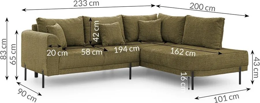 Divano angolare verde (con penisola a destra/a L) con rivestimento in ciniglia Mauris – Ropez