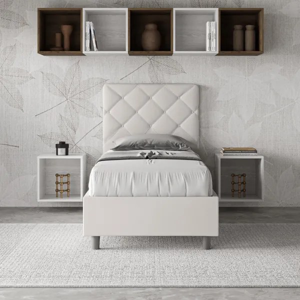 Letto con rete imbottito 80x190 similpelle bianco Priya