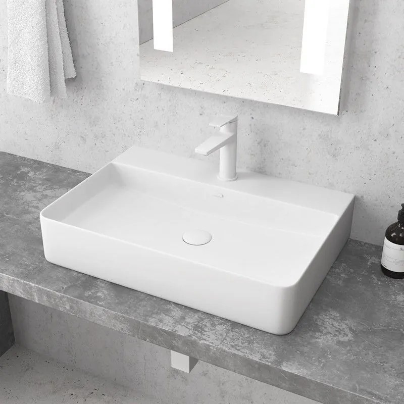 Kamalu - lavabo appoggio rettangolare in ceramica bianca opaca | litos-cbm500