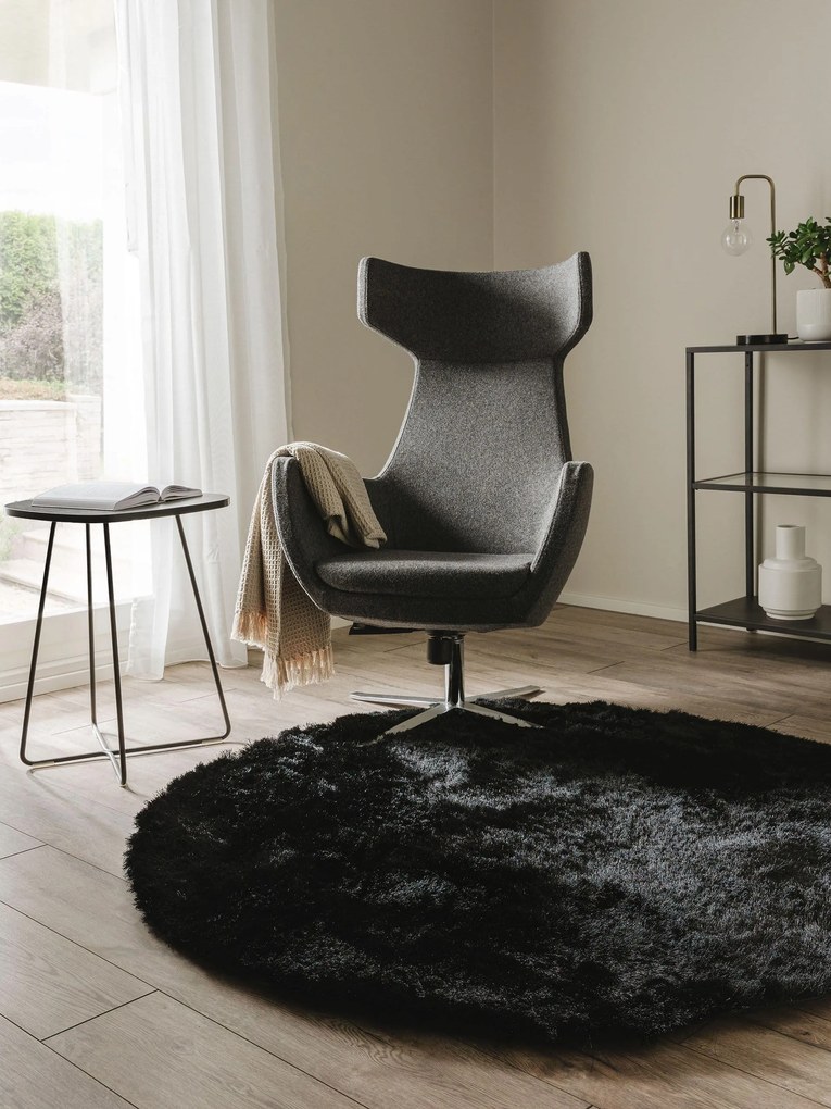 benuta Nest Tappeto a pelo lungo Whisper Nero ø 80 cm rotondo - Tappeto design moderno soggiorno