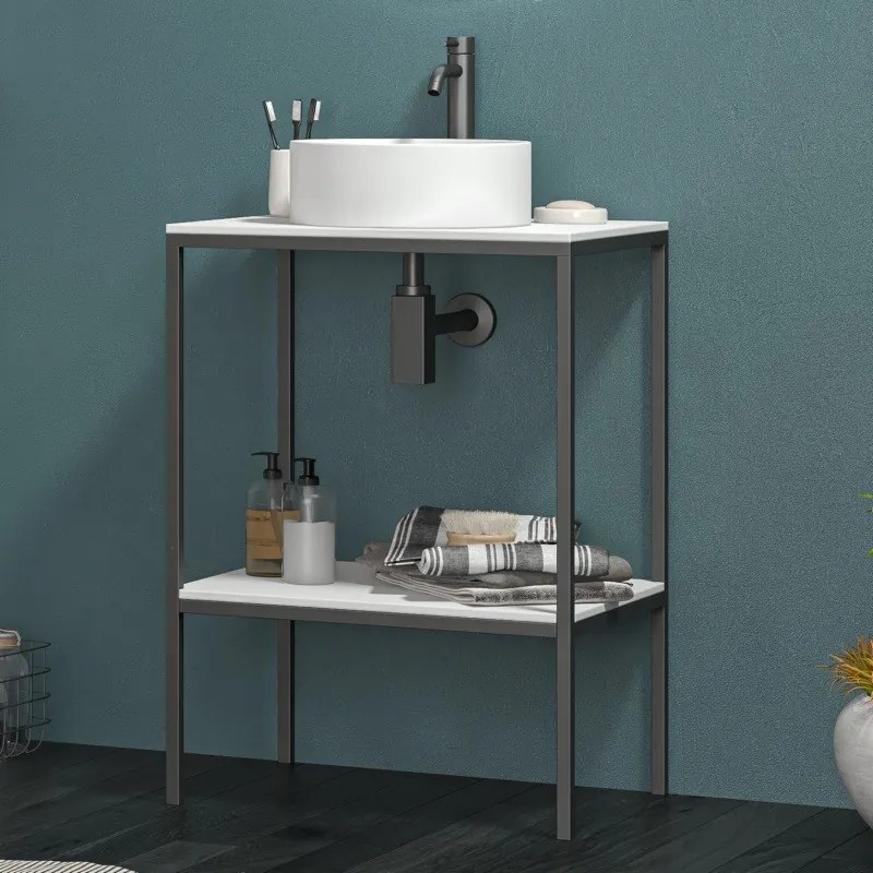 Mobile bagno metallico 60 cm con due ripiani NET-60 - KAMALU