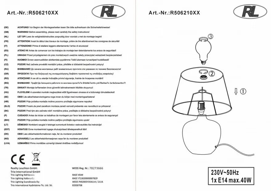 Lampada da tavolo in ceramica nera e tessuto, altezza 26 cm Luxor - Trio