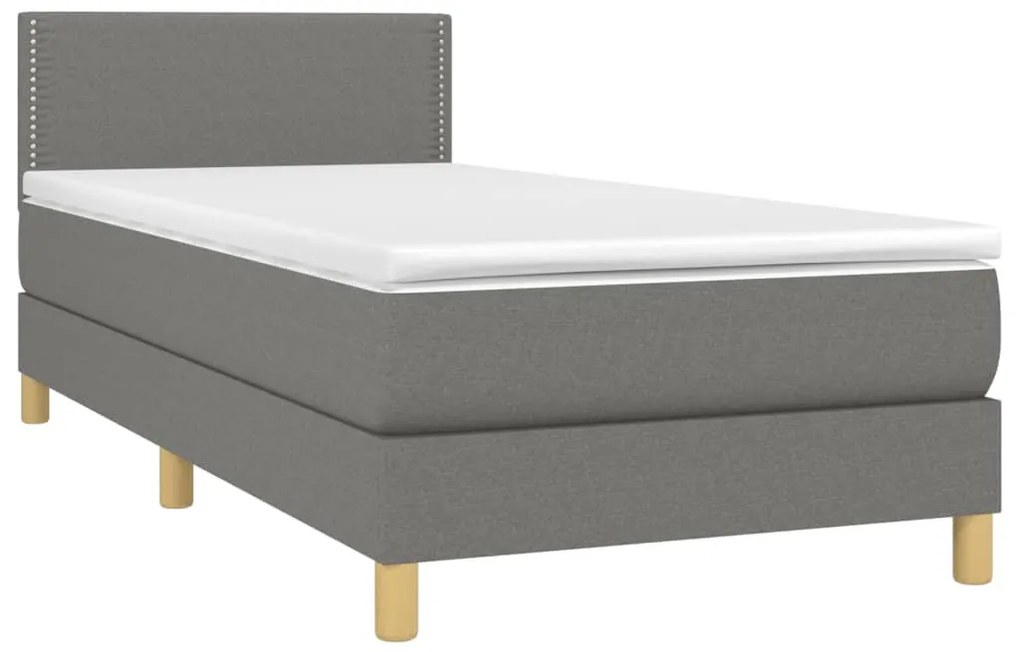 Letto a molle materasso e led grigio scuro 90x190 cm in tessuto