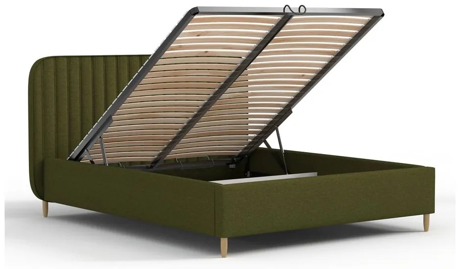 Letto matrimoniale imbottito verde con spazio contenitivo e rete 140x200 cm Noto - Maison de Rêve