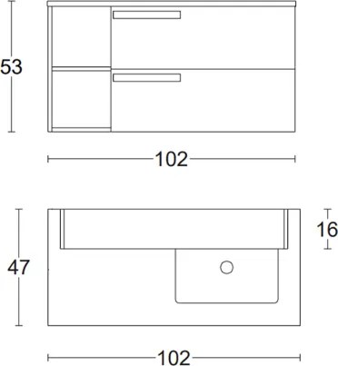 Mobile bagno sospeso 100 cm con 2 cassetti e lavabo in ceramica DELIA3 Cemento