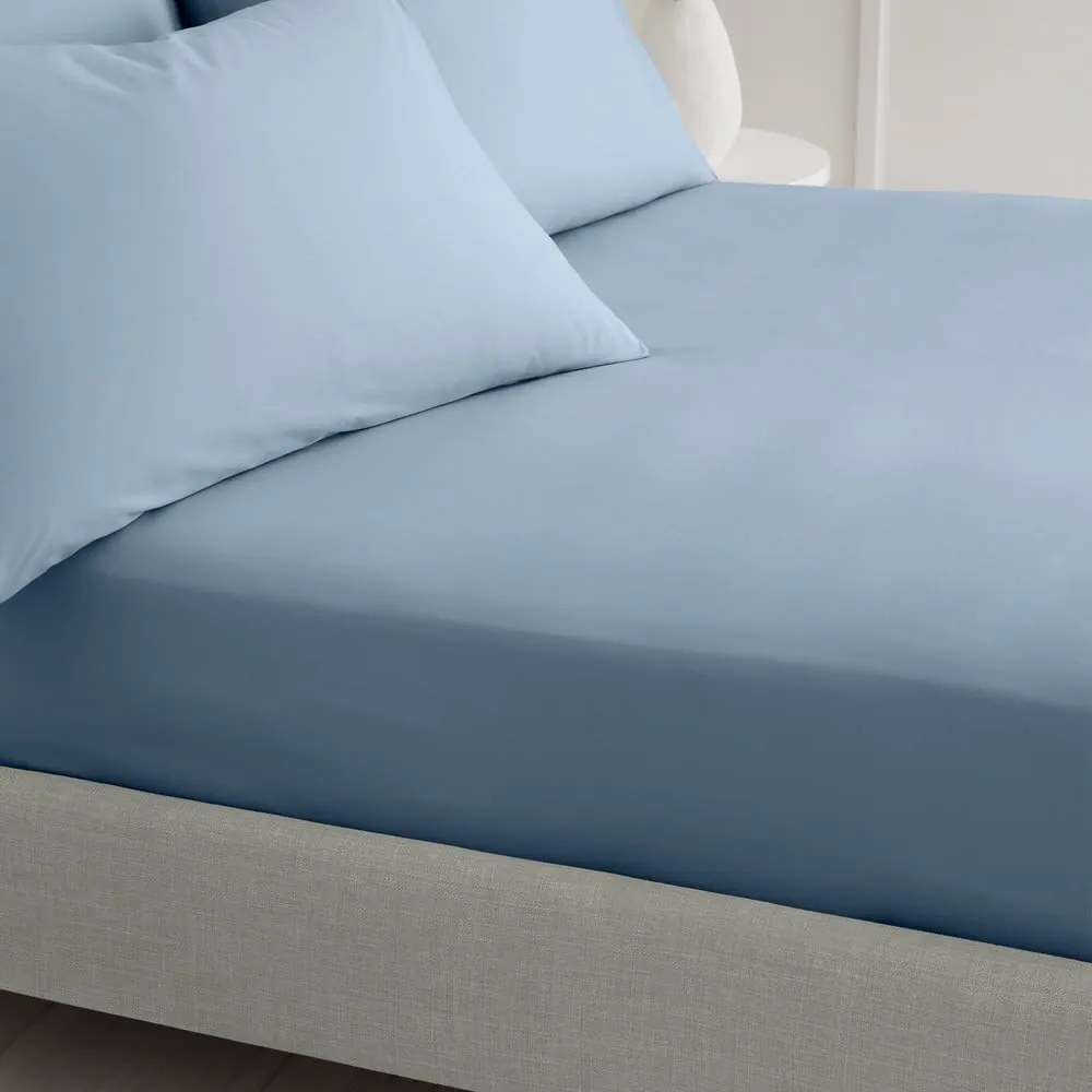 Lenzuolo con angoli blu in percalle di cotone 185x200 cm Cotton Percale – Bianca