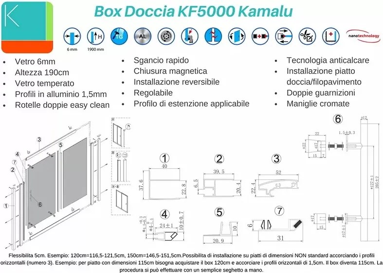 Box doccia un lato 140cm vetro satinato anticalcare KF5000 - KAMALU