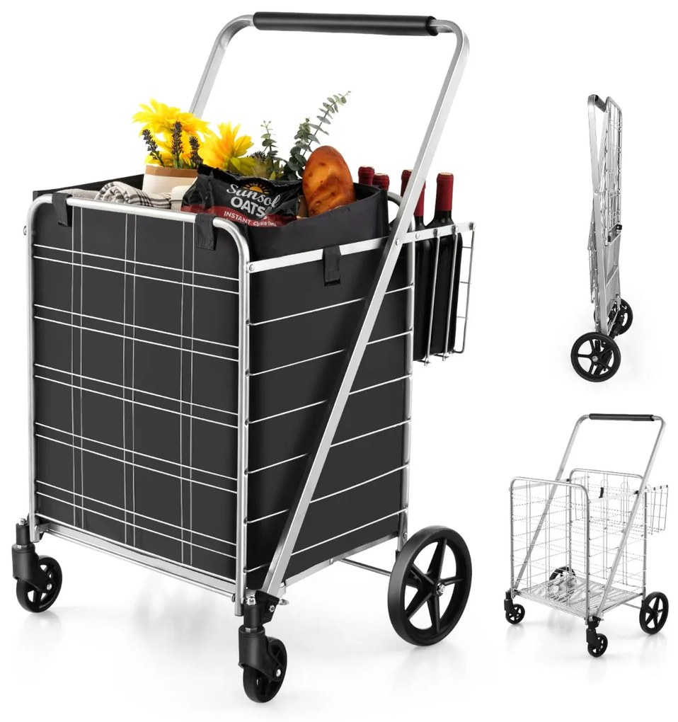 Costway Carrello spesa pieghevole 126L, Carrello per alimenti pesanti con rivestimento impermeabile e portata 150kg Argento