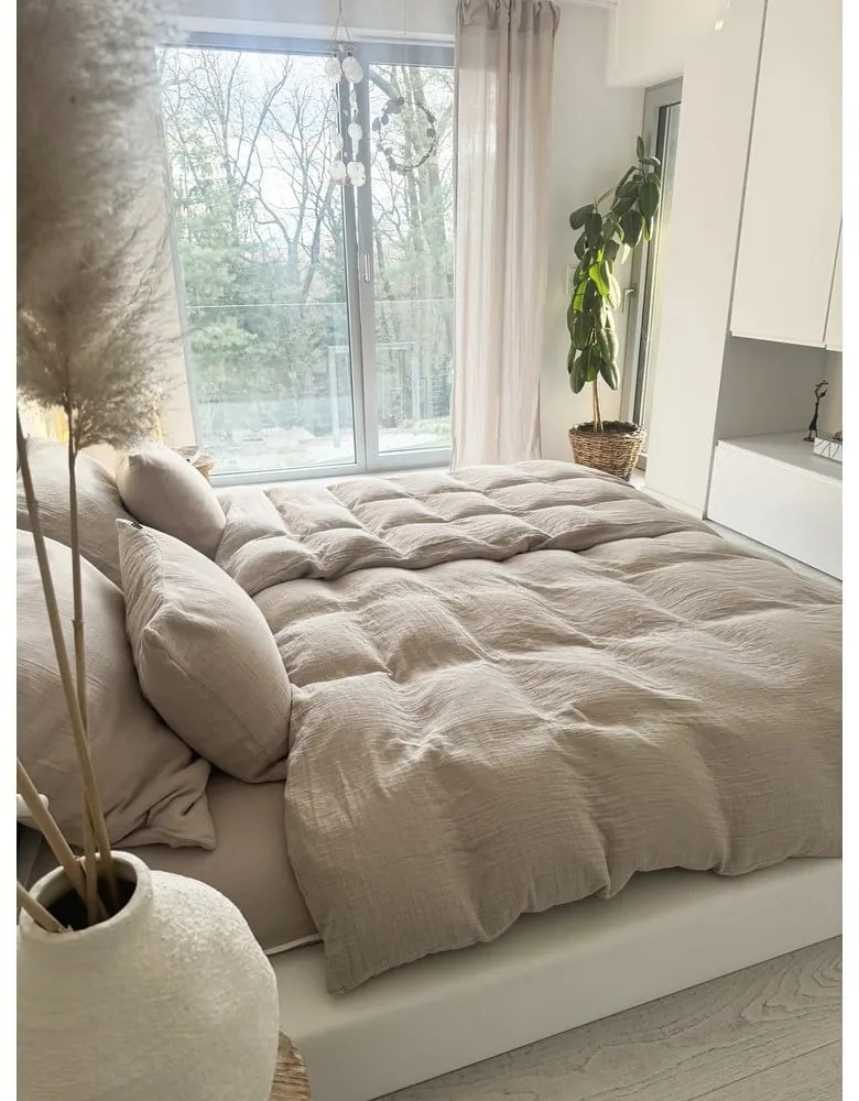 Set copripiumino e federa beige in mussola per letto singolo 135x200 cm Plain Muslin – Butter Kings