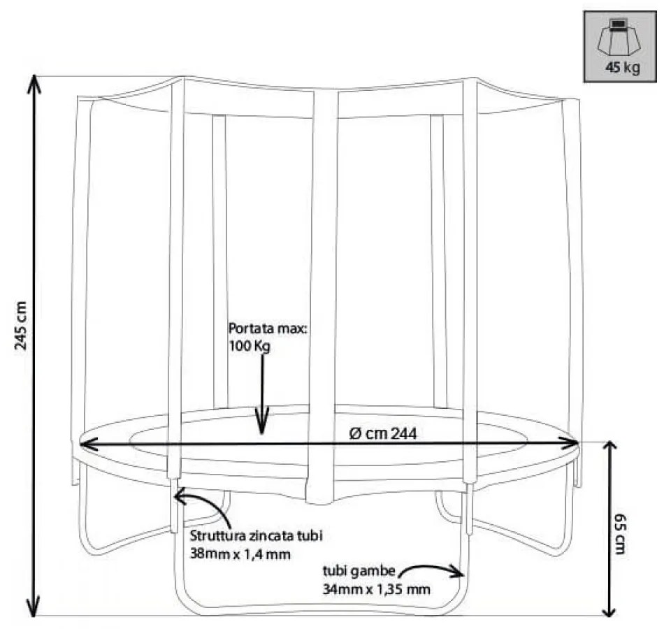 Tappeto Elastico Trampolino Diametro 244 cm Saltarello Bambini Rete