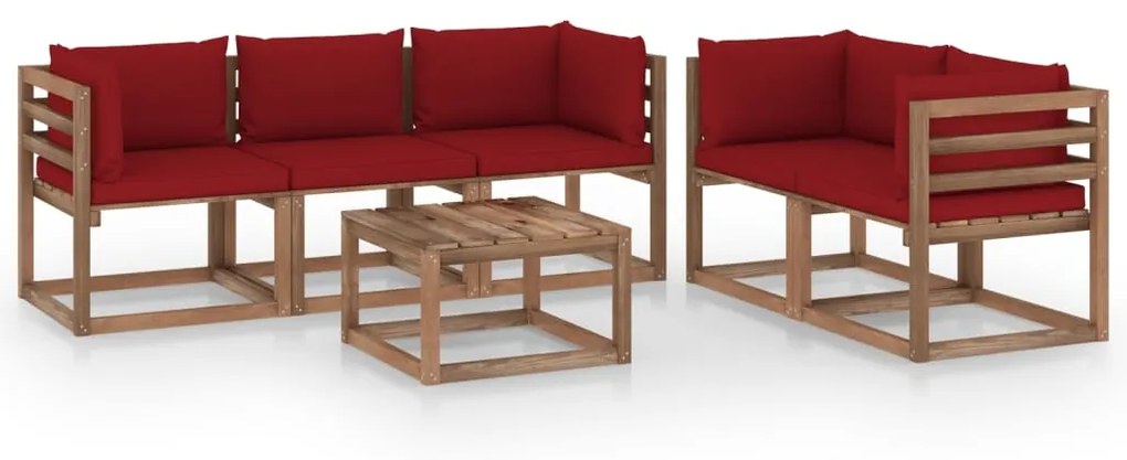 Set Salotto da Giardino 6 pz con Cuscini Rosso Vino