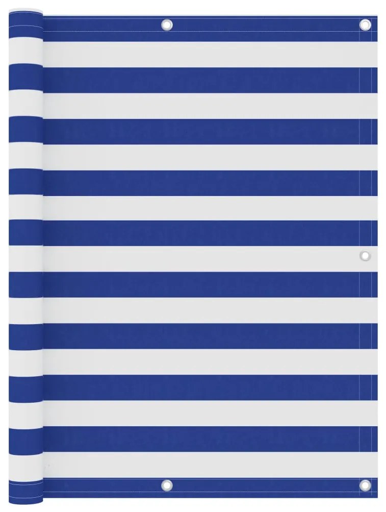 Paravento Balcone Bianco E Blu 120x400 Cm Tessuto Oxford /