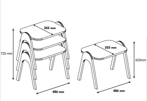 SET 3x Tavolino PARIS bianco/marrone