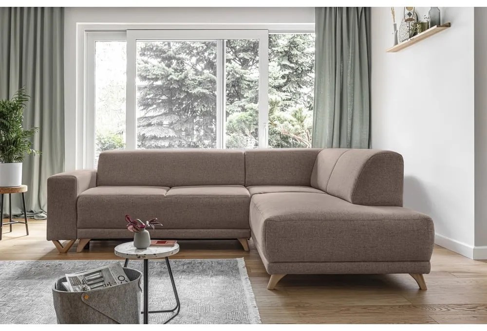 Divano angolare marrone allungabile e con contenitore (penisola a destra/a L) Classy Sophie – Miuform