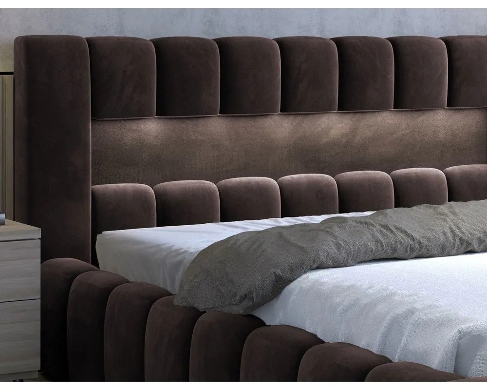Letto matrimoniale imbottito marrone scuro con contenitore con rete inclusa 160x200 cm Lamica – ELTAP