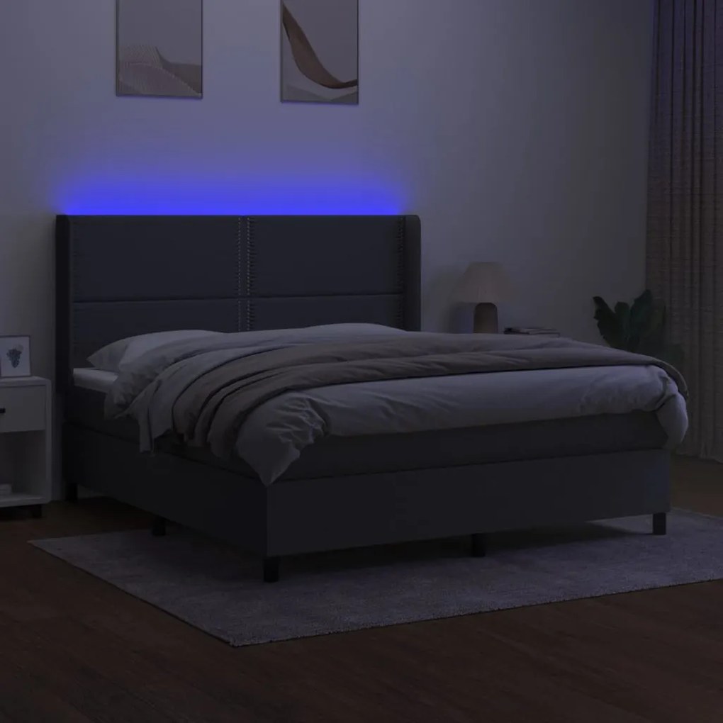 Letto a molle materasso e led grigio scuro 180x200cm in tessuto