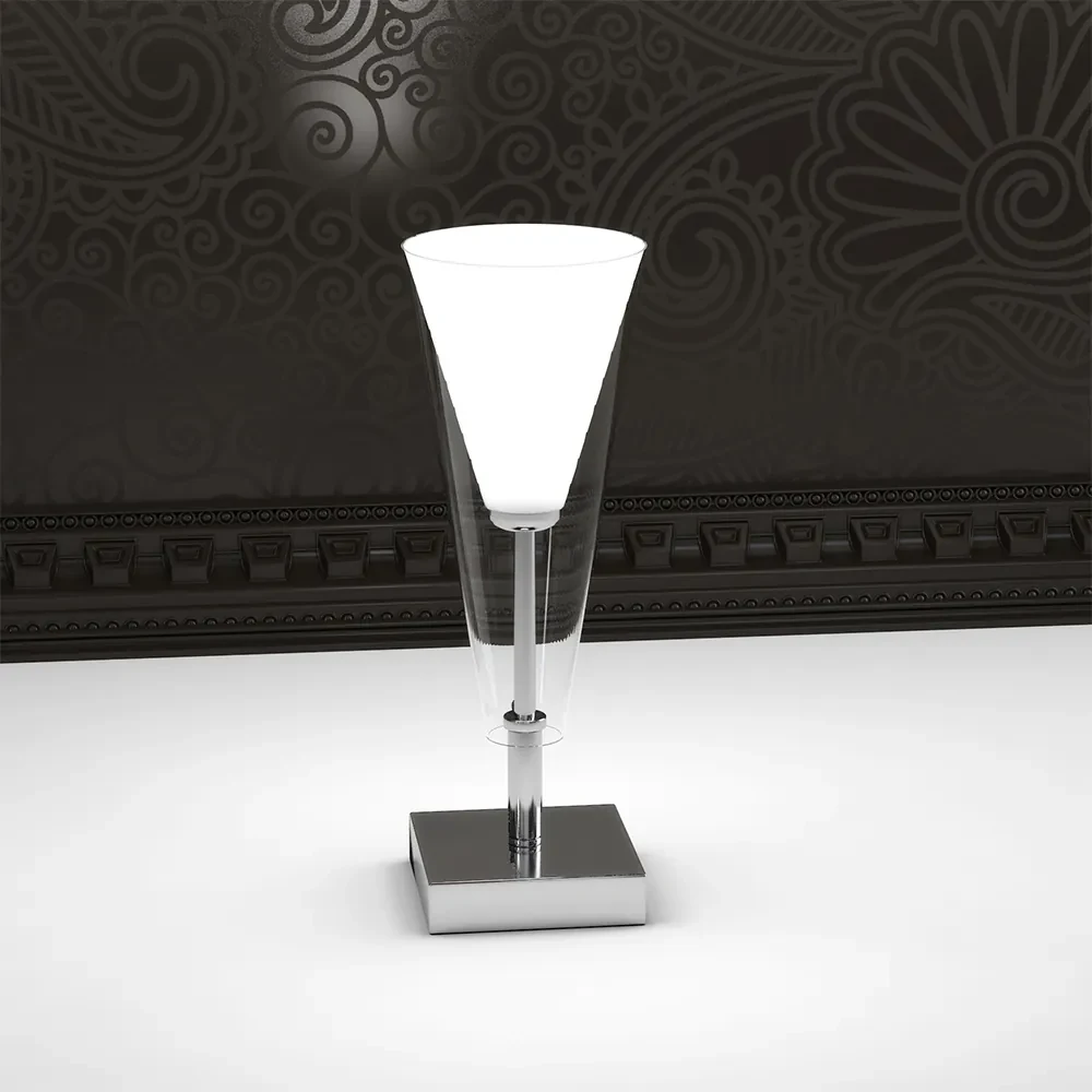Lampada Da Scrivania Contemp Bullet Metallo Cromo Vetro Trasparente 1 Luce E14