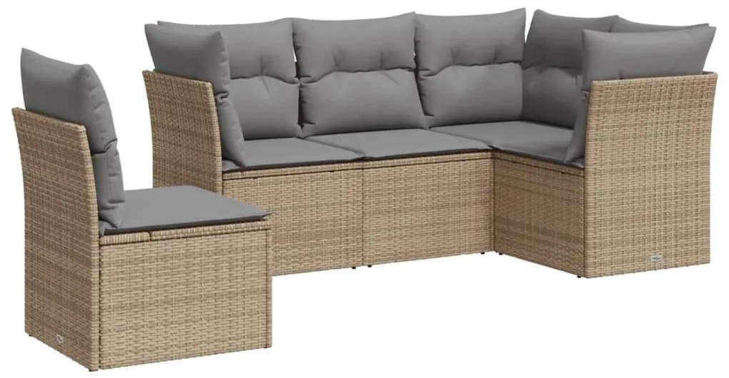 Set Divano da Giardino 5 pz con Cuscini Beige in Polyrattan